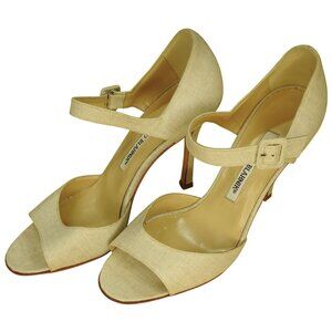 Manolo Blahnik Creme Buckle Ankle Cage Heels 37 US 6.5 Made in Italy